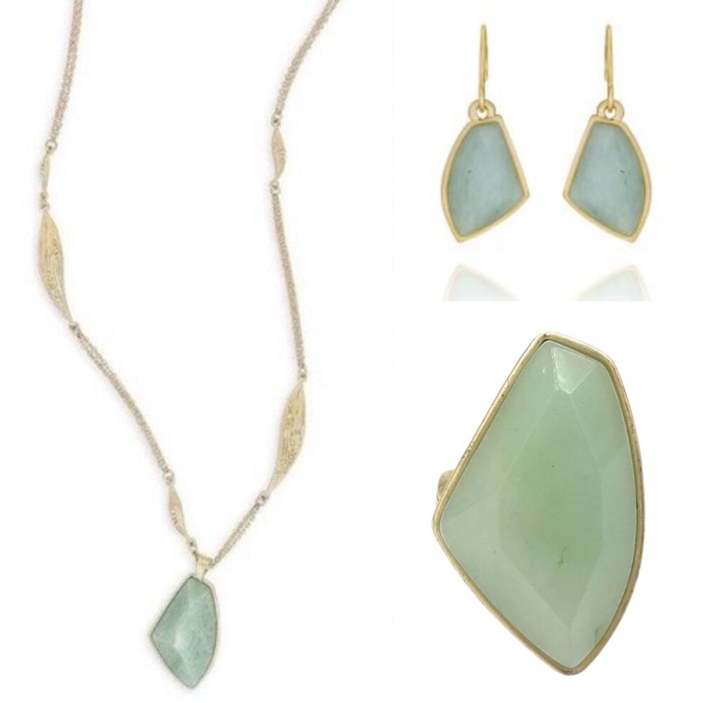 Chloe + Isabel Gilded Reeds Necklace, Drop Earrings, Statement Ring Size 7